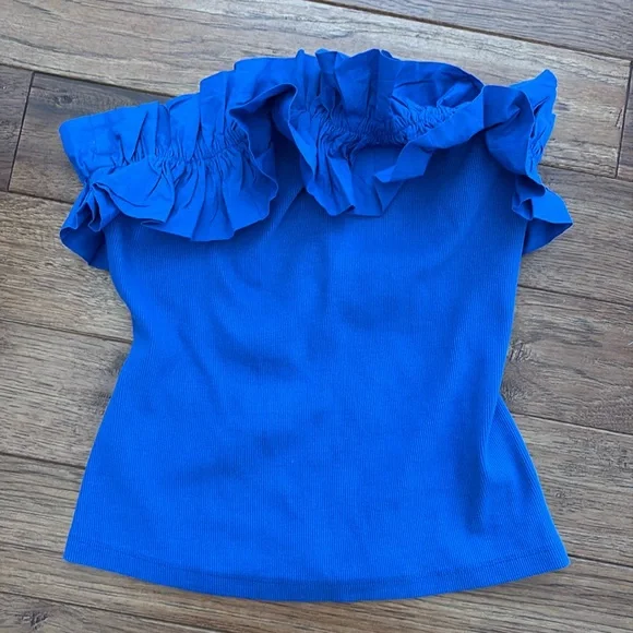 NWT Anthropologie Maeve Blue Ruffle Strapless Top, Medium - Picture 3 of 8